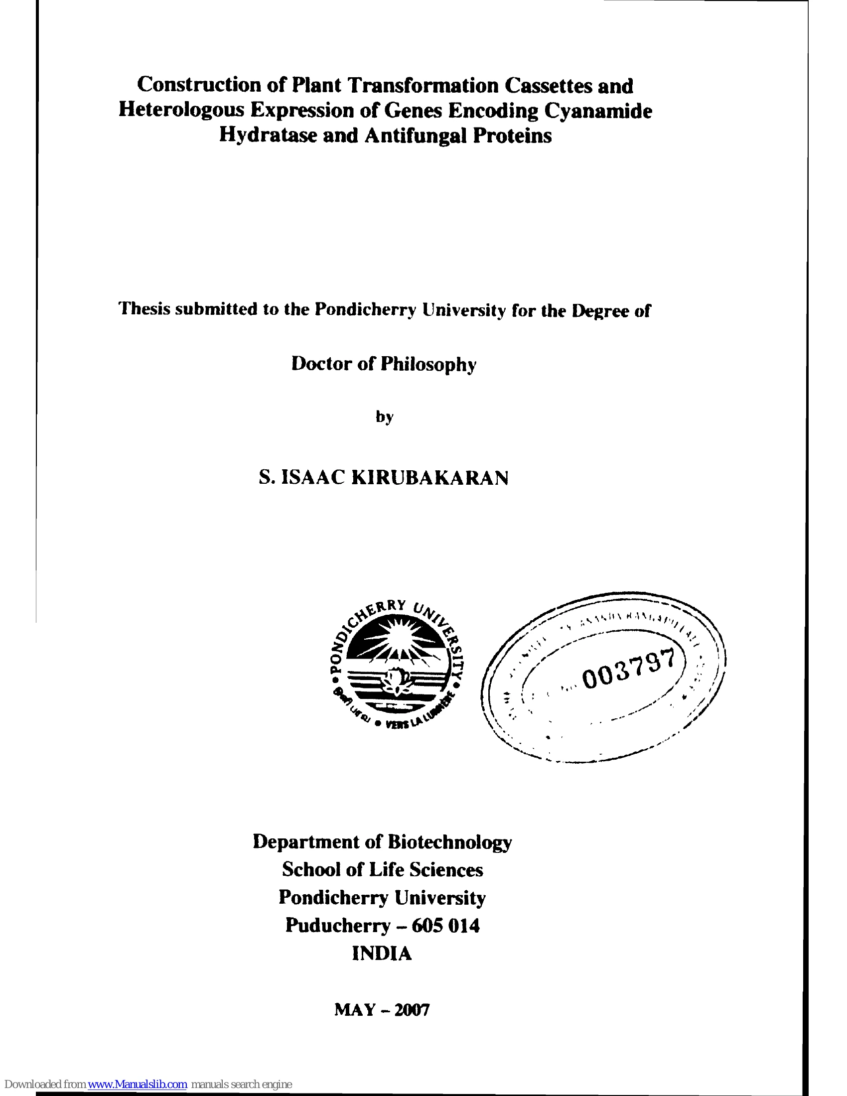 Manual for S. ISAAC KIRUBAKARAN