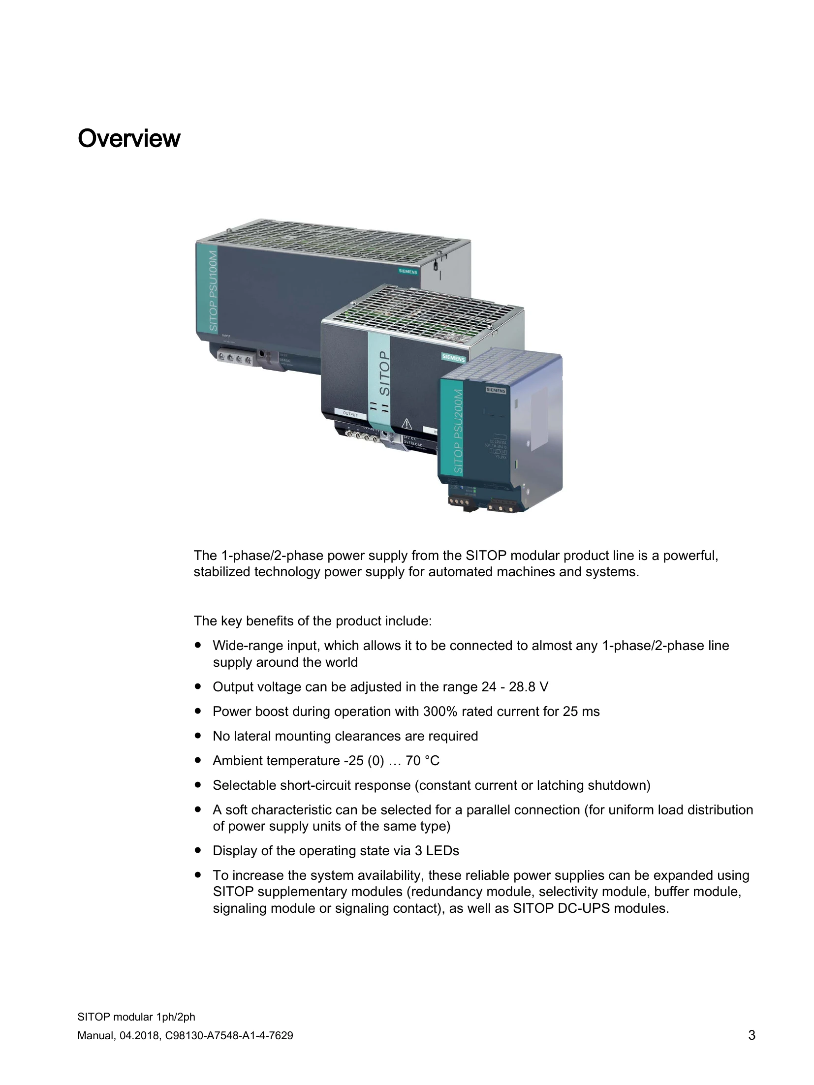 Manual for SITOP PSU200M 24 V/5 A