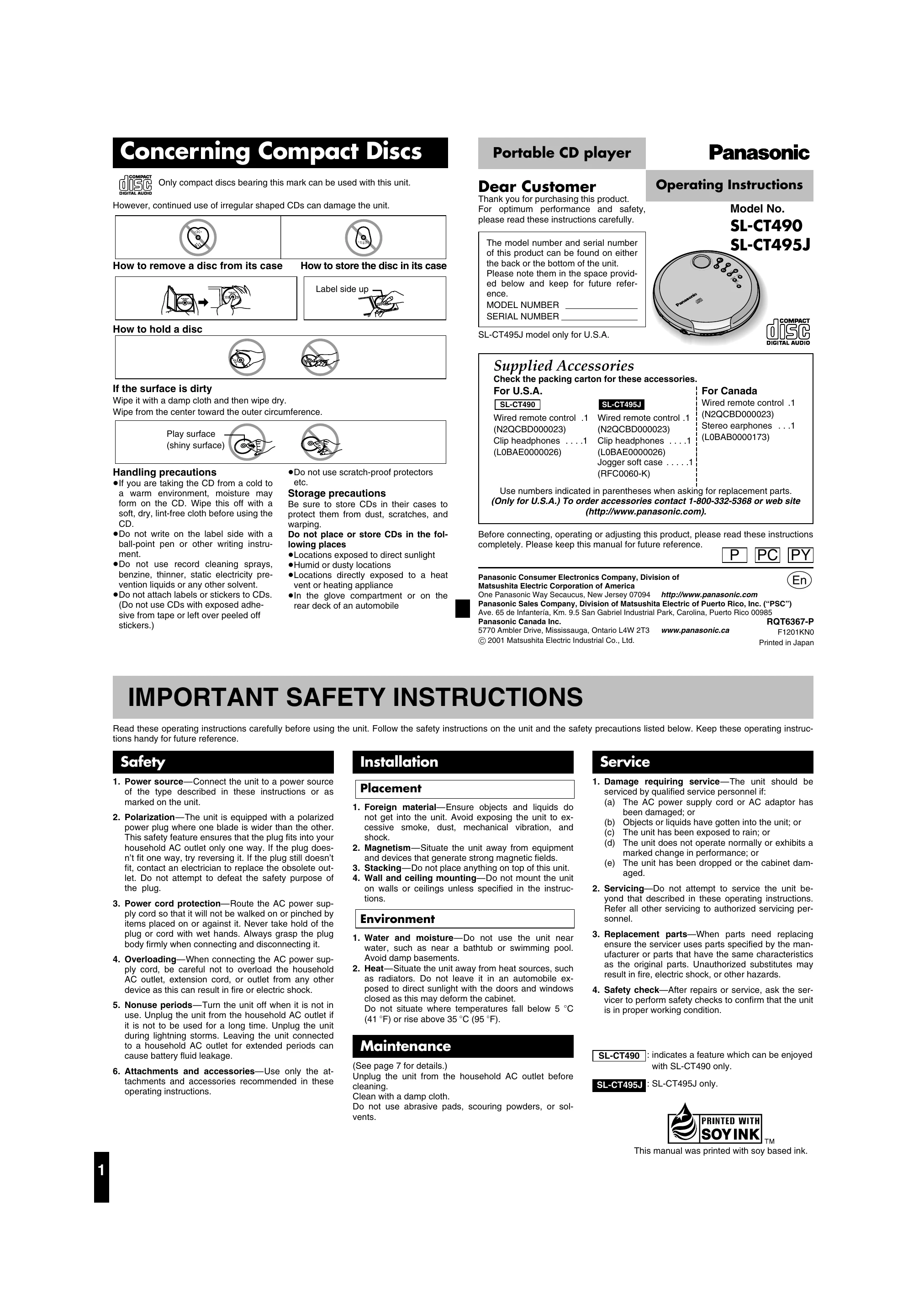 Manual for SL-CT490 / SL-CT495J