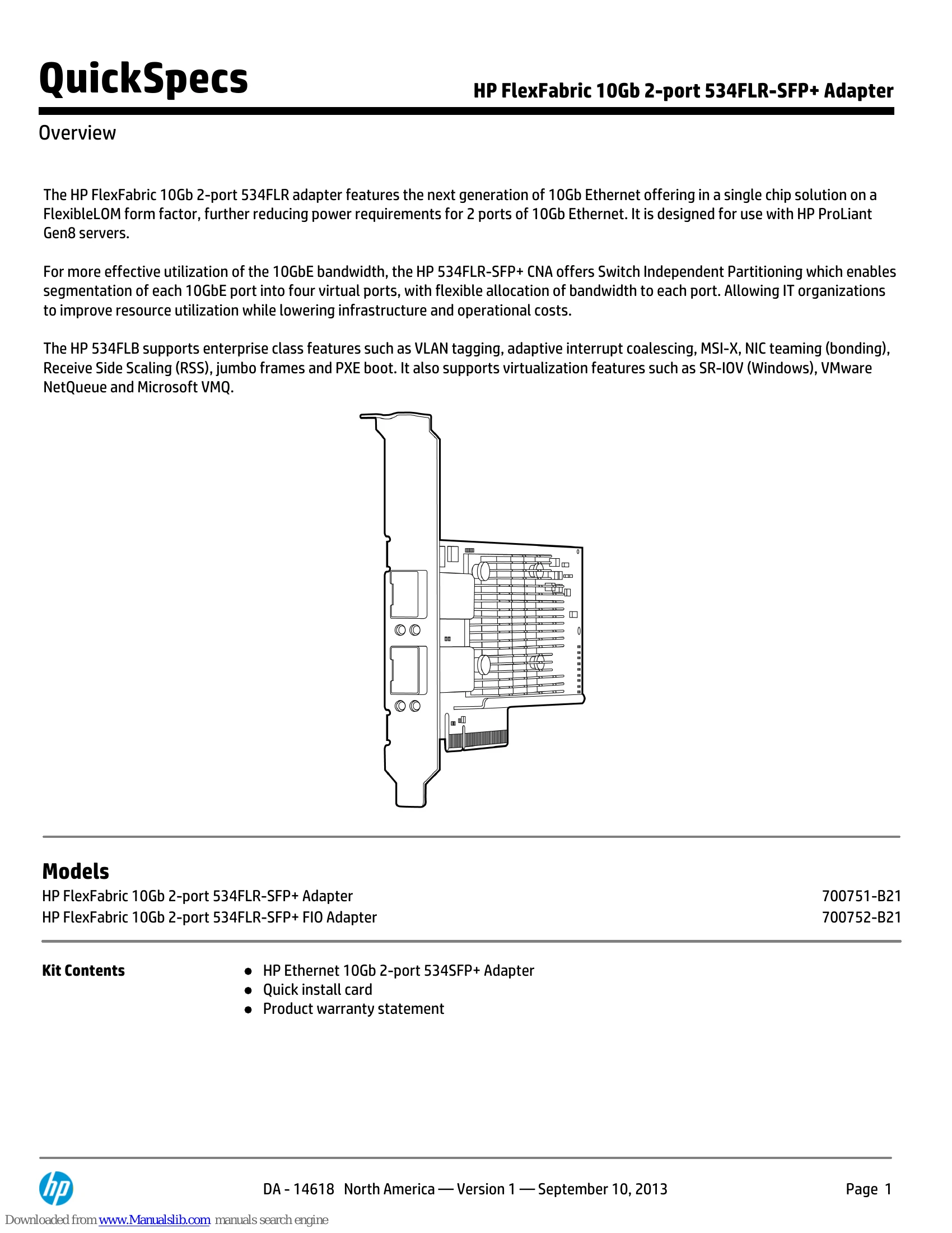 Spec Sheet for 534FLR-SFP+