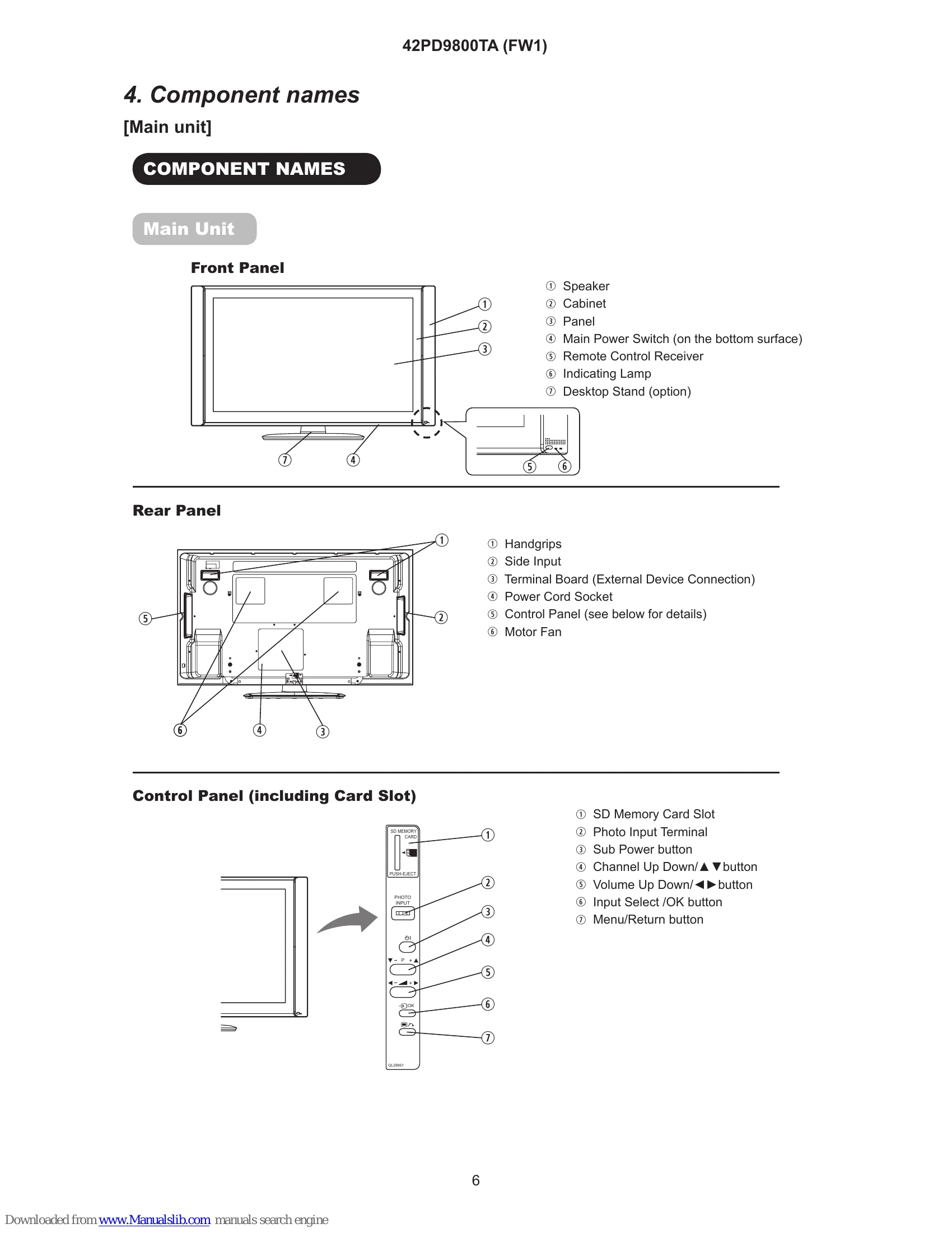 Parts/Service for 42PD9800TA(FW1)