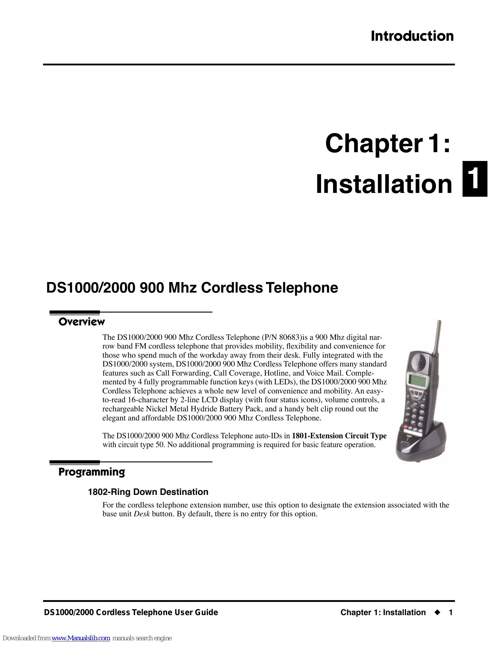 Installation Guide for DS1000/2000 900 MHz Cordless Telephone