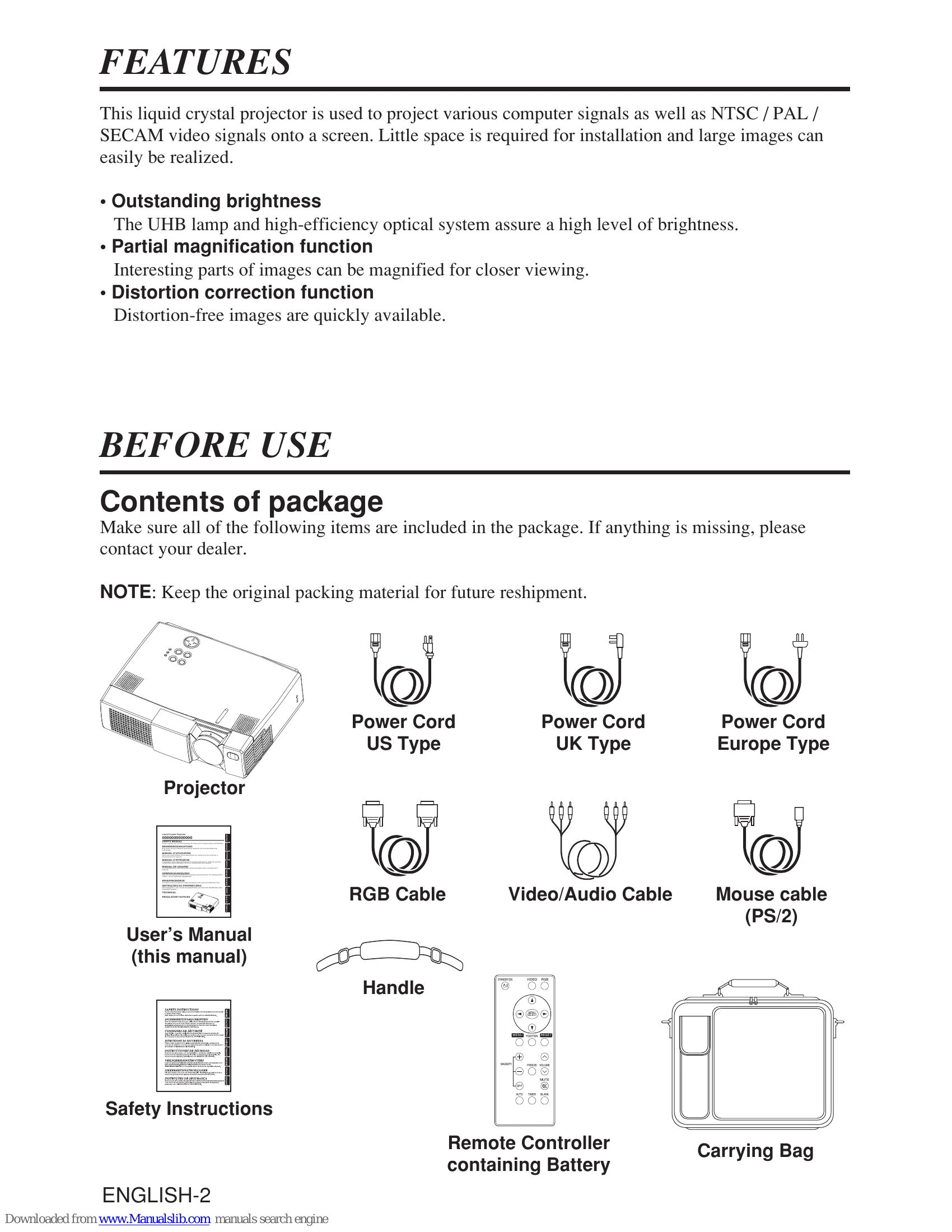 Manual for Liquid Crystal Projector