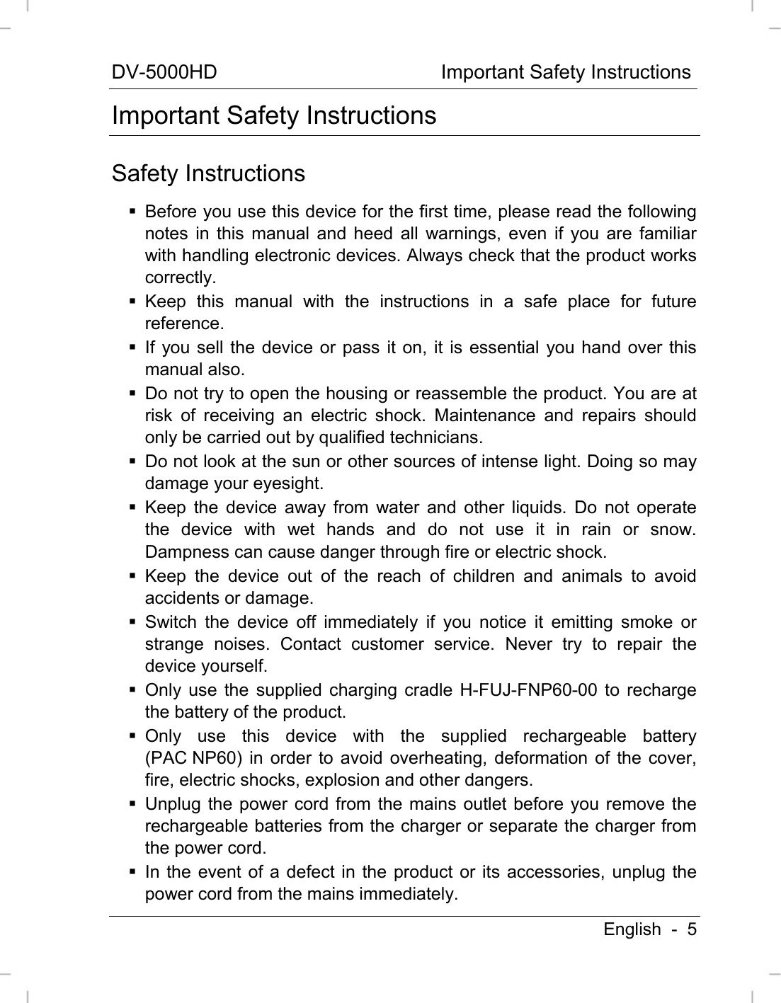 Manual for DV-5000HD