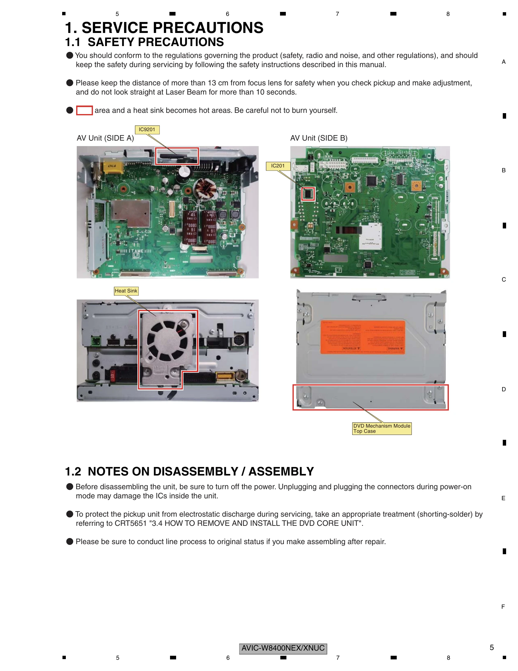 Parts/Service for AVIC-W8400NEX/XNUC