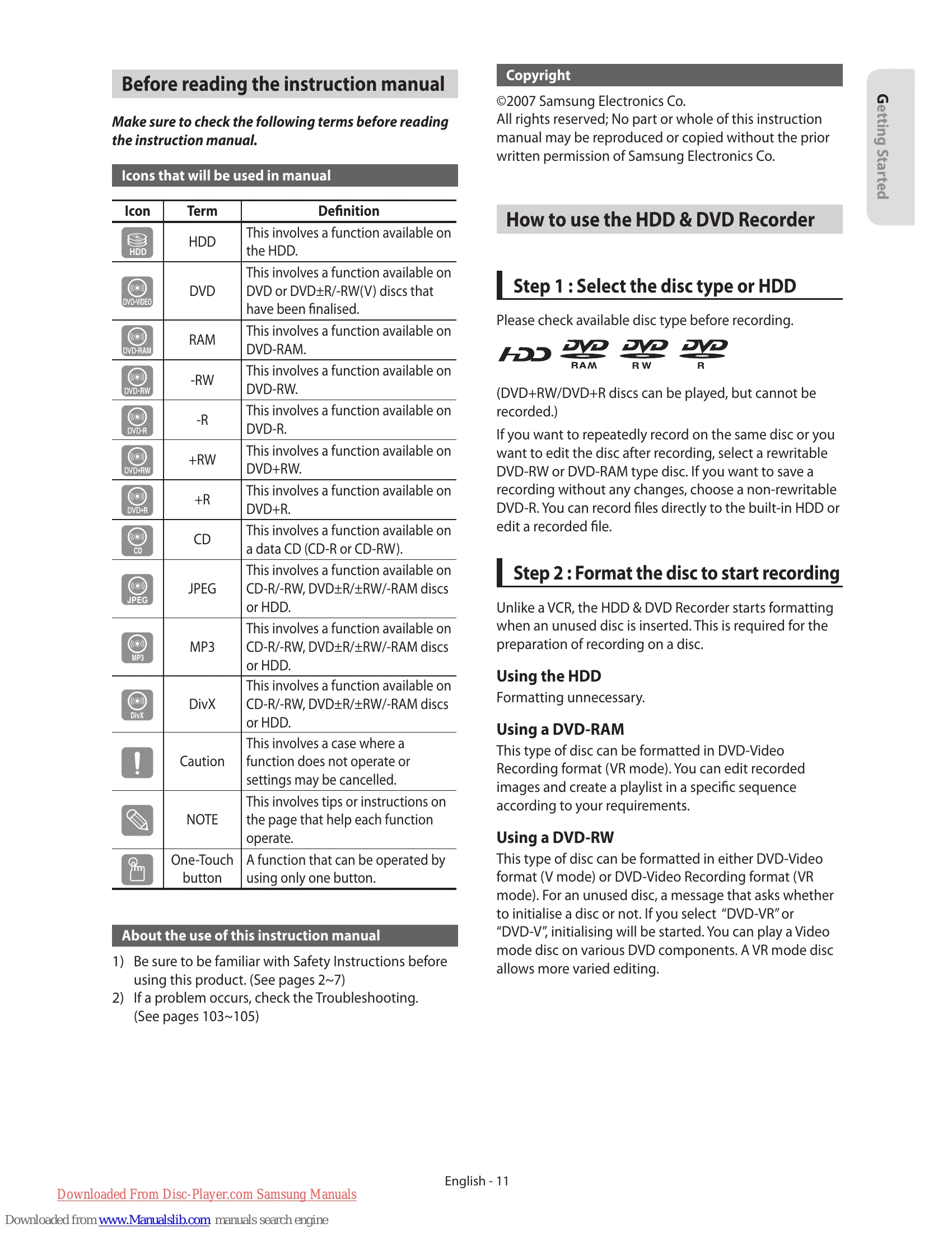 Manual for DVD-SH853