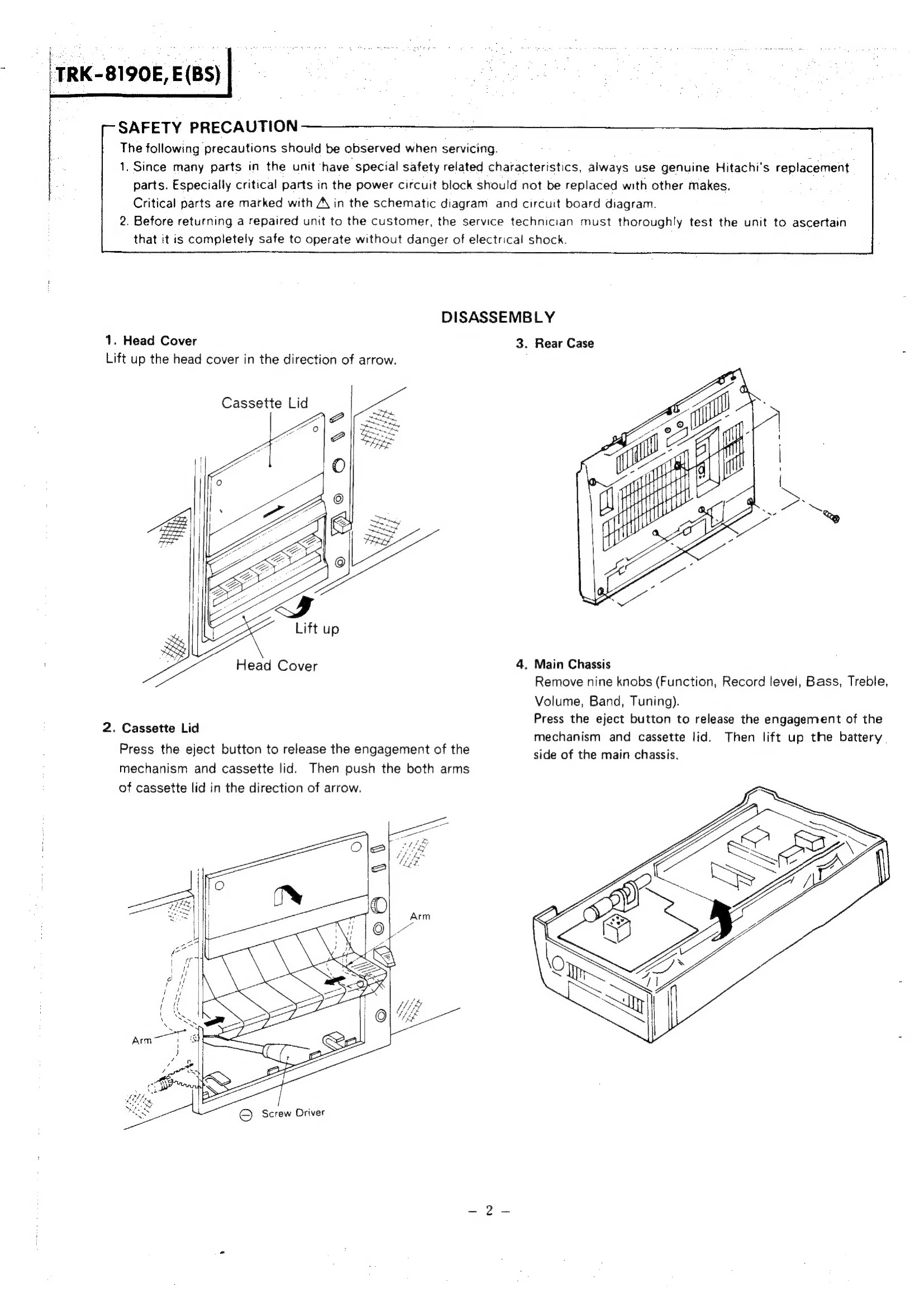 Parts/Service for TRK-8190E, E(BS)