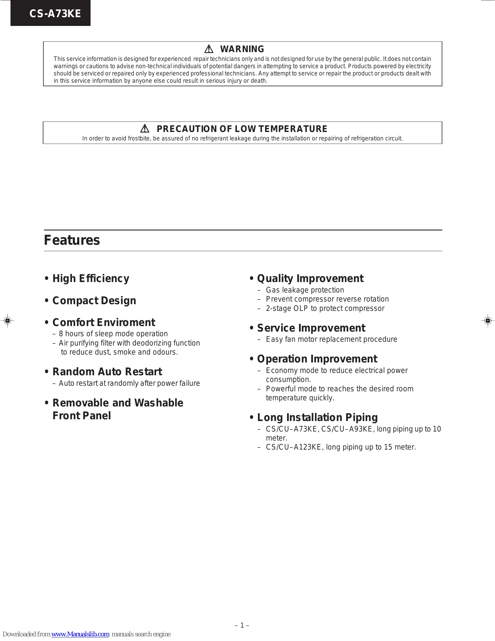 Manual for CS-A73KE / CU-A73KE
