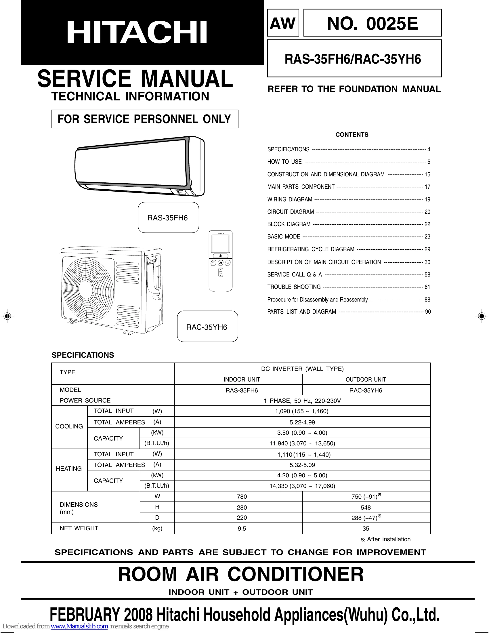 Manual for RAS-35FH6/RAC-35YH6