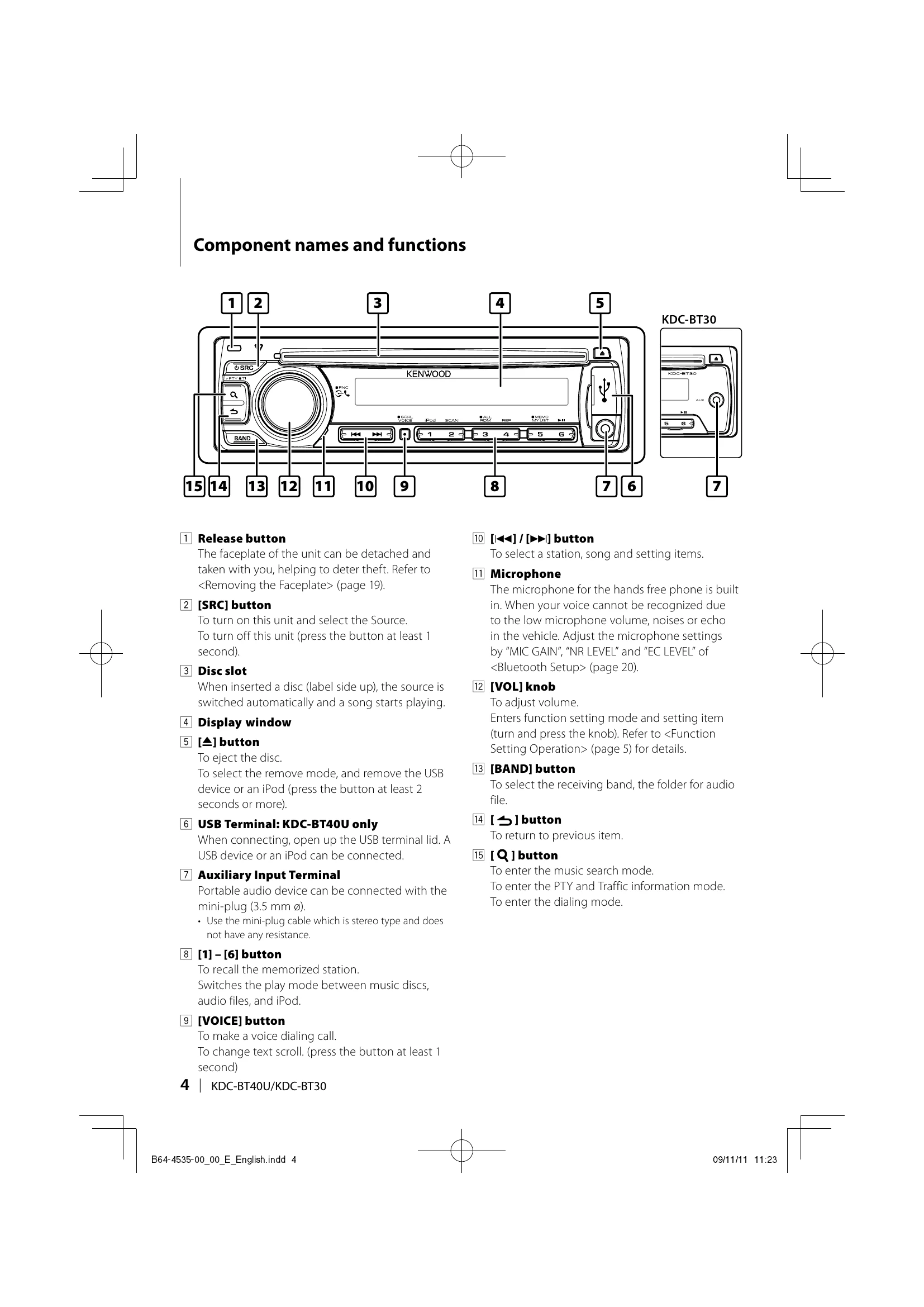 Manual for KDC-BT40U