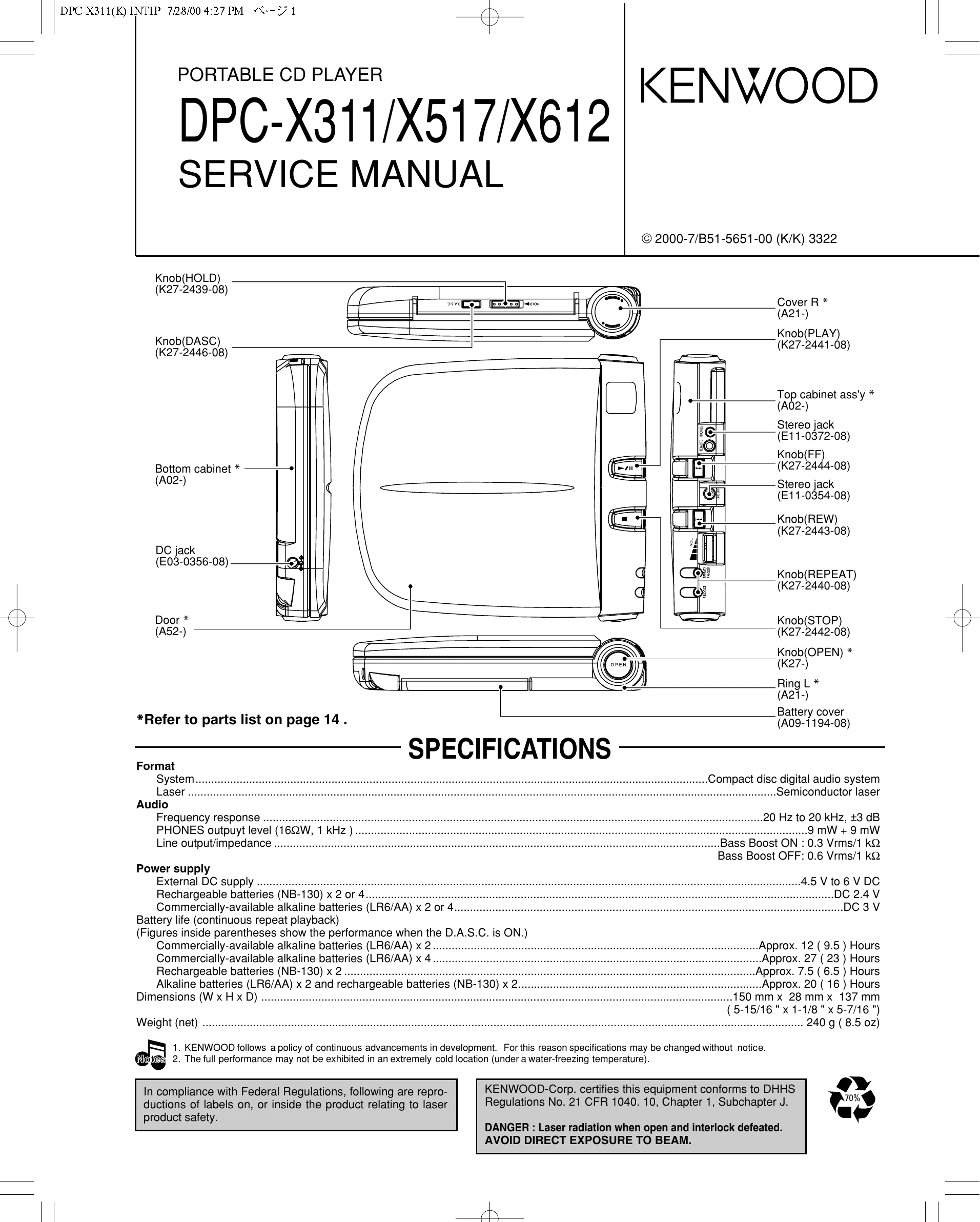 Parts/Service for DPC-X311/X517/X612